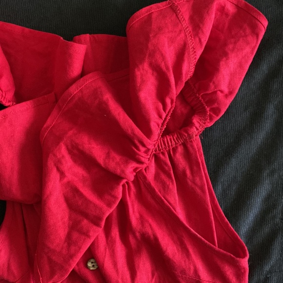 Potter’s Pot LA boutique Linen blend on/off shoulder faux button front tie belt - Picture 8 of 10